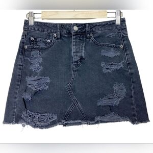 American Eagle Black Distressed Denim Mini Skirt